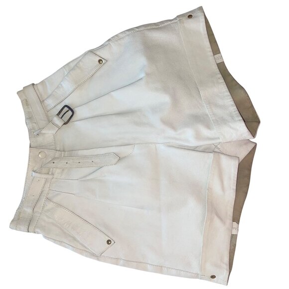 Semi Queen Vintage Womens Shorts Size 10 White Pleated Pockets Leather - Picture 12 of 12